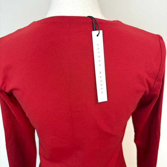 Susana Monaco Core Sexy V-Neck Long Sleeve Top In Siren Red Size Large New - Picture 8 of 13